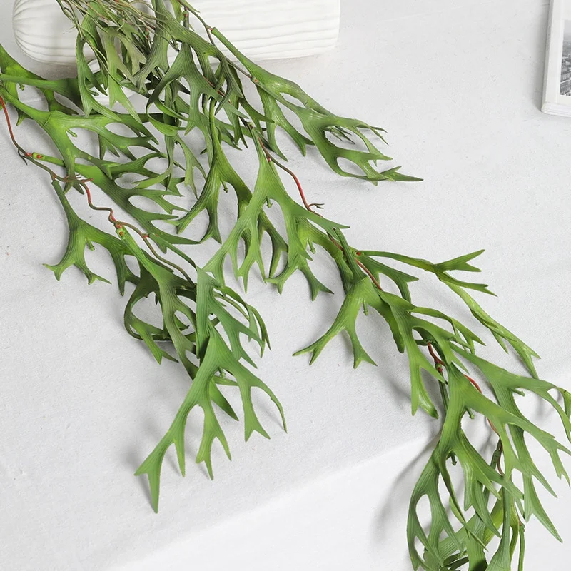 Mori wedding hall layout of simulation plastic green plant wall hanging fern leaf indoor simulation plant wall decorative antlers leaves