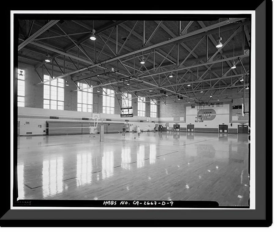 Historic Framed Print, Roosevelt Base, Auditorium-Gymnasium, West Virginia Street between Richardson & Reeves A, Long Beach, Los Angeles County, CA - 9, 17-7/8