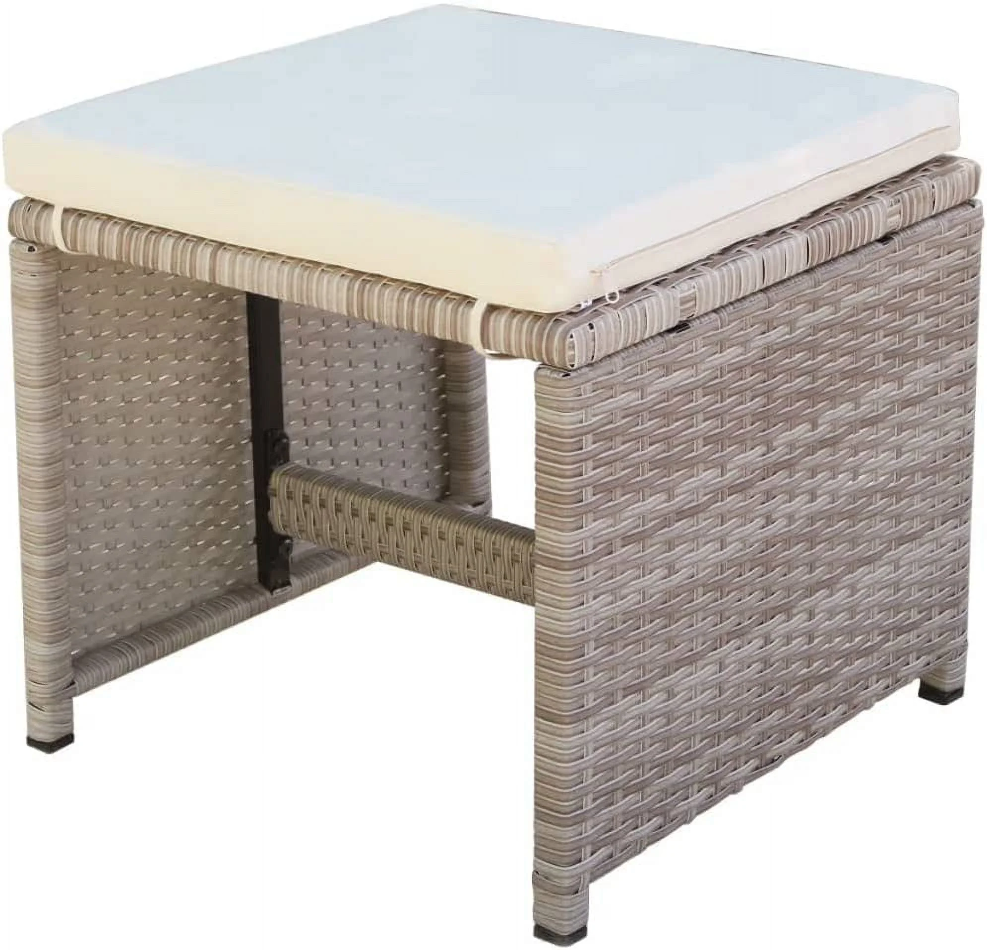 11 Piece Patio Dining Set with Cushions Poly Rattan Beige  with 1 x Table 6 x Chair 4 x Stool 16 x Cushion