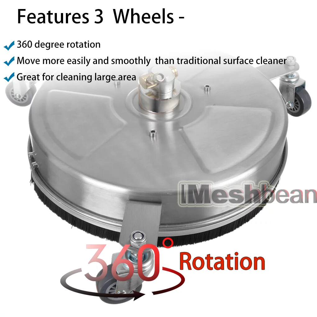 iMeshbean 15-Inch Pressure Washer Surface Cleaner with Stainless Steel Housing,Including 2 Power Washer Extension Wand Attachment,2 Replacement Nozzles, 4000 PSI