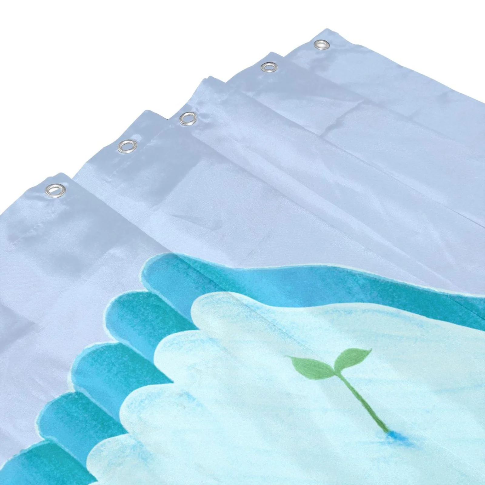 Polyester Fiber Shower Curtain, Cartoon Footprints Saplings Shower Curtain, Metal Buckled Eye Waterproof Shower Curtain, Can Be Washed-72x72in