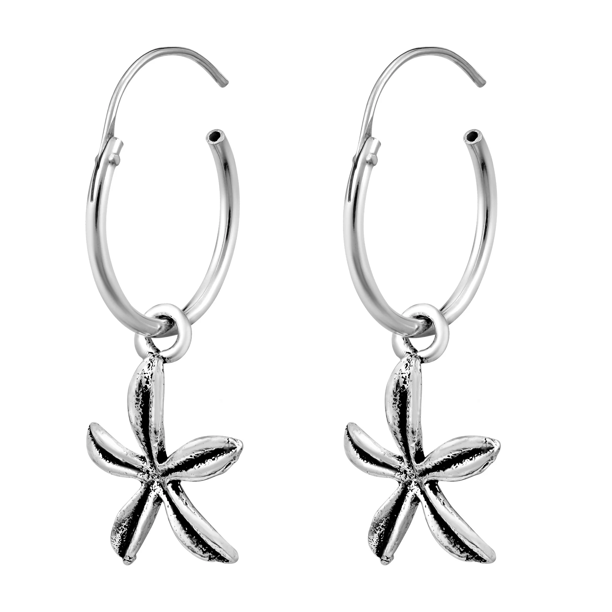 Petite Tropical Flower on a Sterling Silver Hoop Earrings | Sterling Silver Hoop Earring for women | Hoop Earrings | Hoop Earrings