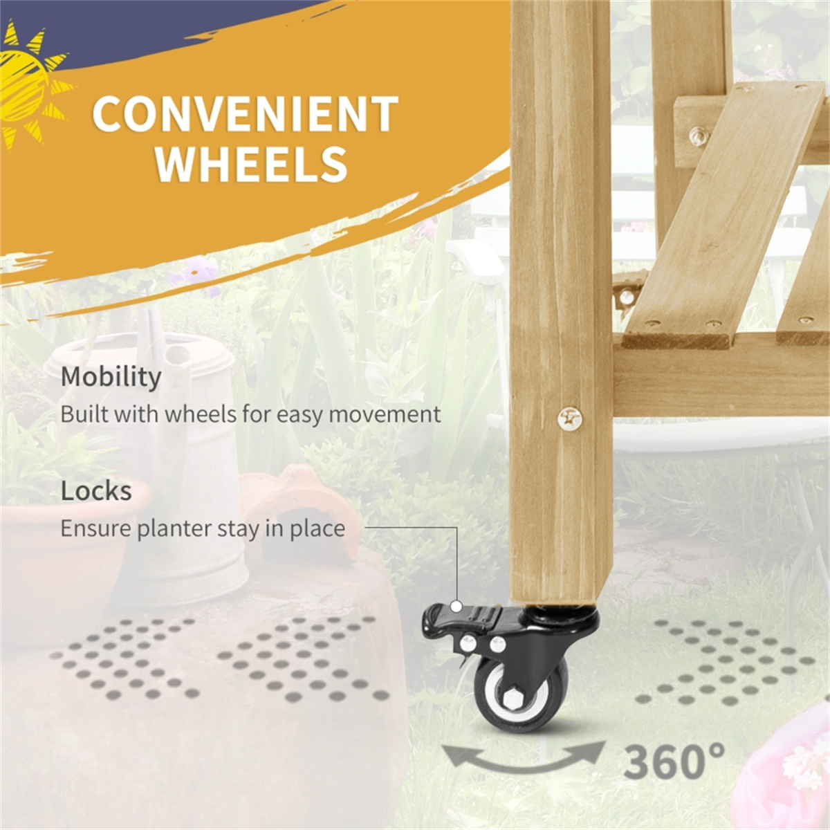 Wooden Planter Box with Flower Shelf, Outdoor Garden Decor, Rustic Wood Plant Stand for Patio Yard Balcony.