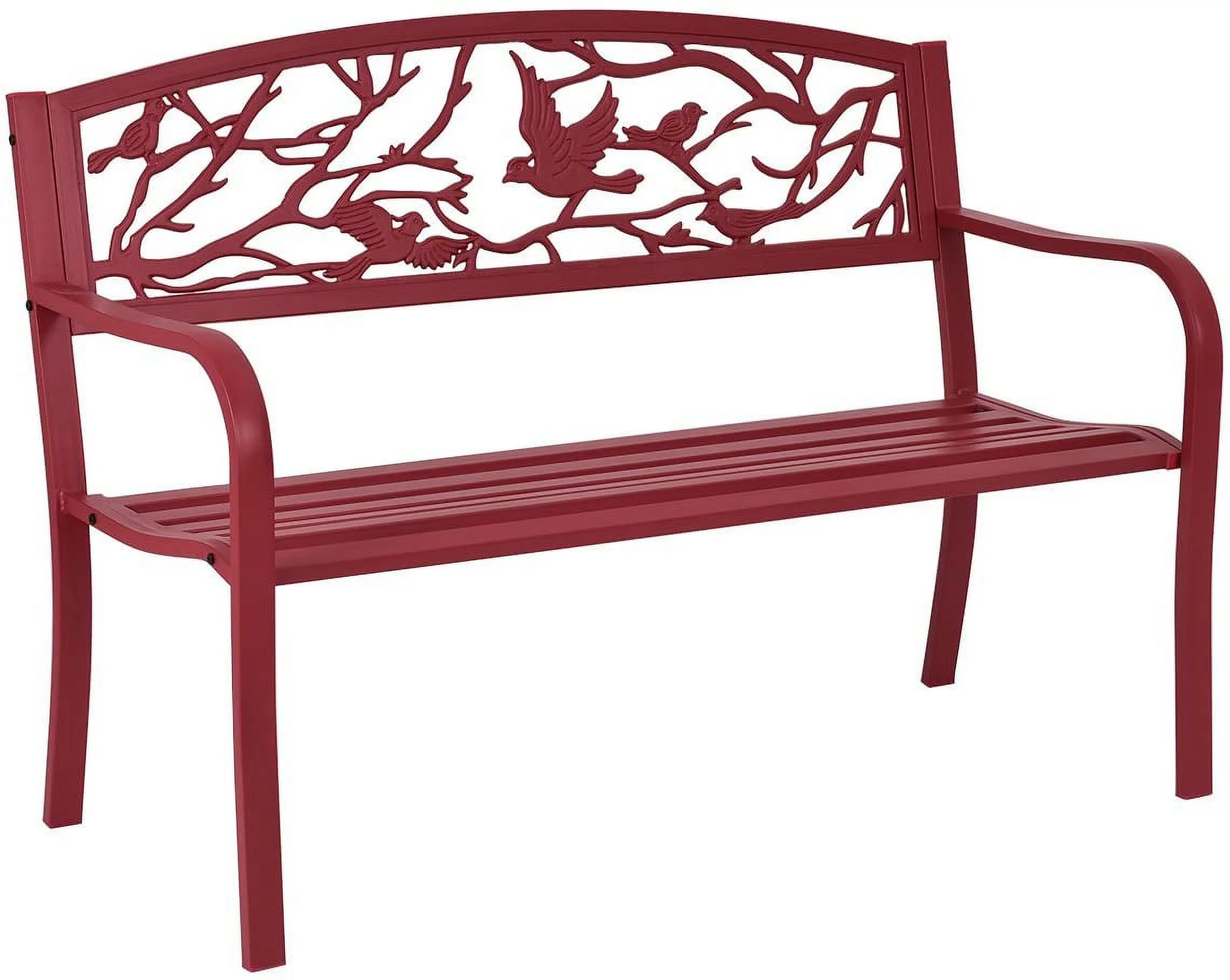 Patio Garden Bench Park Yard Outdoor Furniture Cast Iron Porch Chair (Red)