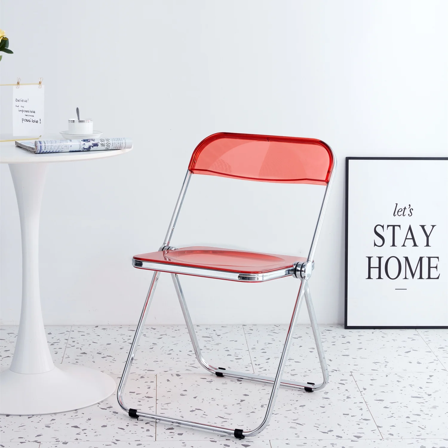 Enhanced Comfort Lightweight Clear Transparent Red Ruby Folding Chair - Upgrade ZDY-hong-4 Modern PC Plastic Living Room Seat