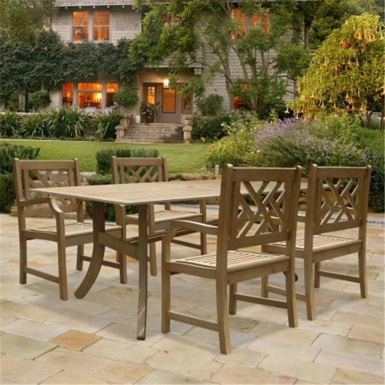 Renaissance Outdoor 5-piece Hand-scraped Wood Patio Dining Set - Natural