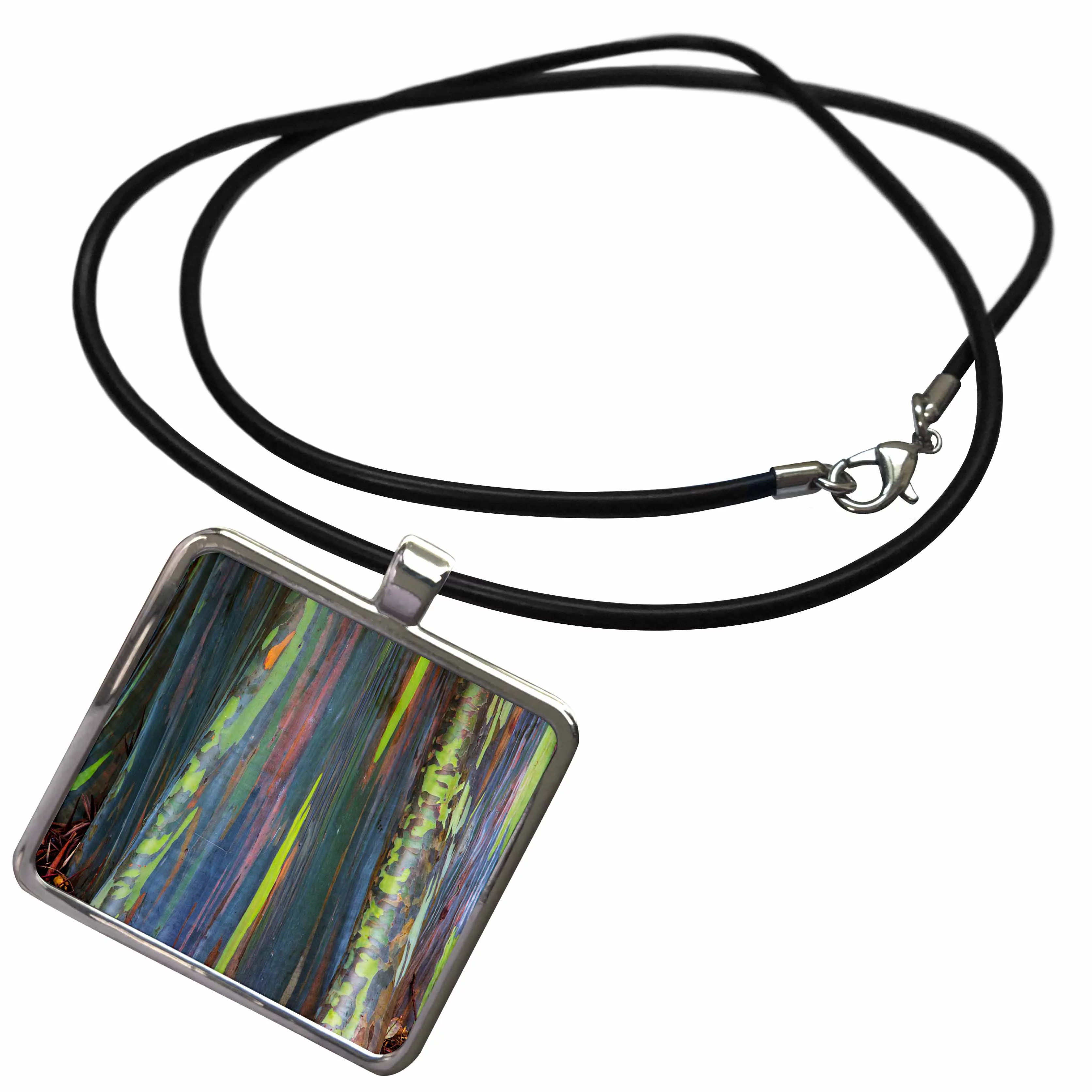 USA, Hawaii, Oahu, Rainbow eucalyptus Tree growing in forest Necklace With Rectangle Pendant ncl-278958-1