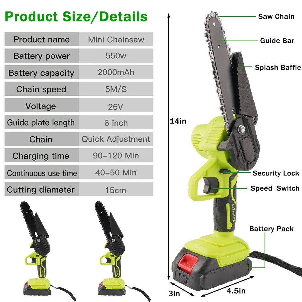 6in Mini Handheld Electric Chainsaw 6