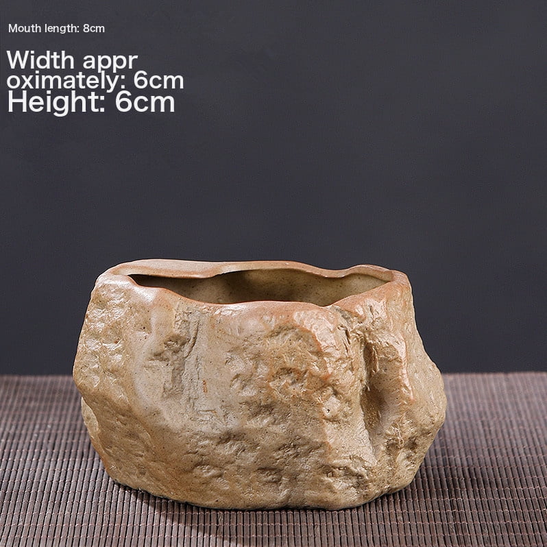 Rough Ceramic Small Stone Succulent Plant Ceramic Flower Pot Retro And Simple New Suite New Set Combined Potting With Holes 1 Coarse Pottery Medium Stone Ceramic