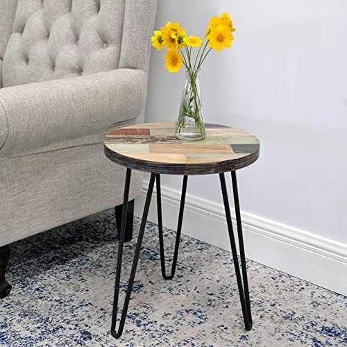 JYHOME Solid Round Wood  Reclaimed Wood   16" x 16" x 21.5" H Vintage Stool Accent Rustic Plant Stand Outdoor End Tables for Living Room Patio Bedroom  Assemble