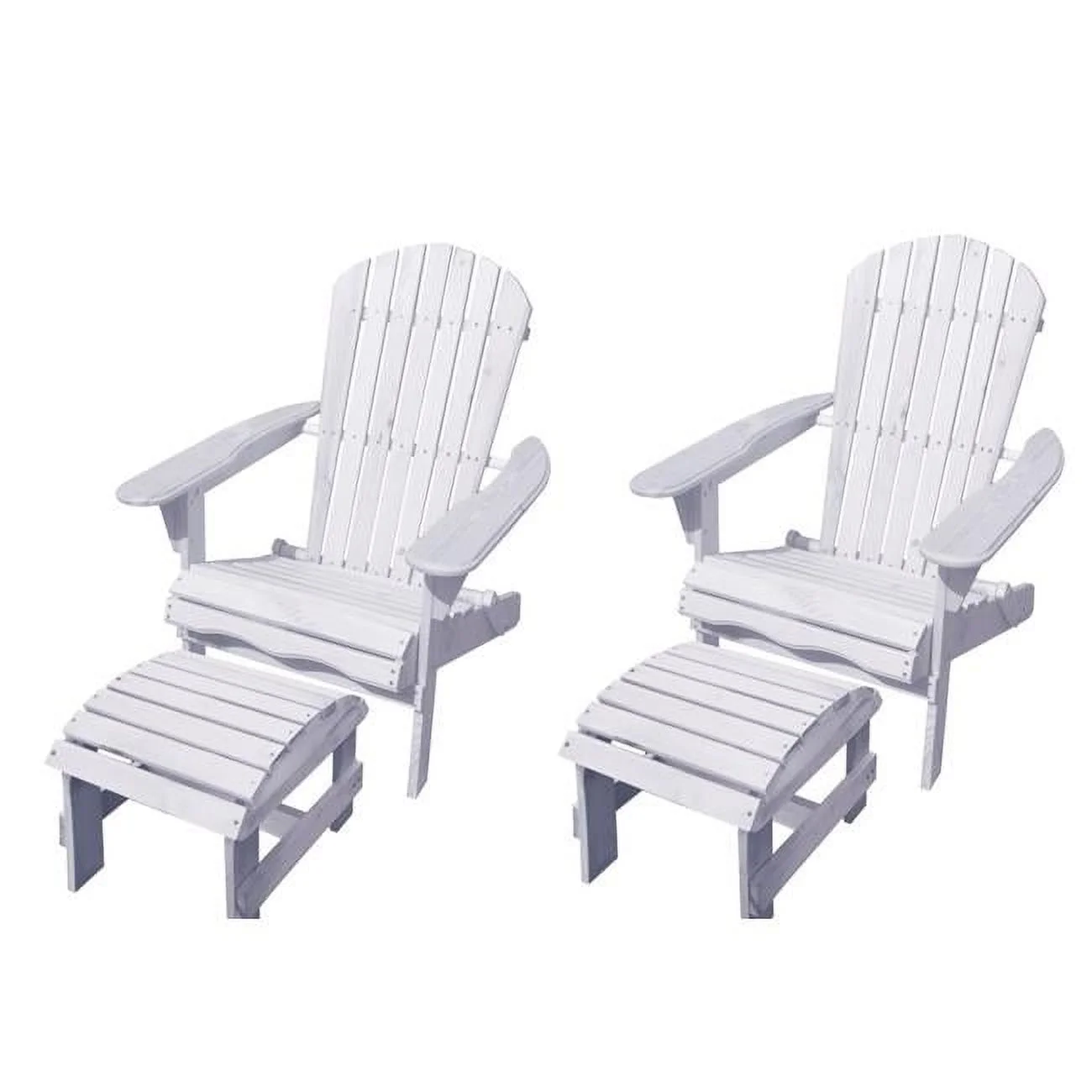 42 in. Adirondack Chair with Ottoman, White - Set of 2