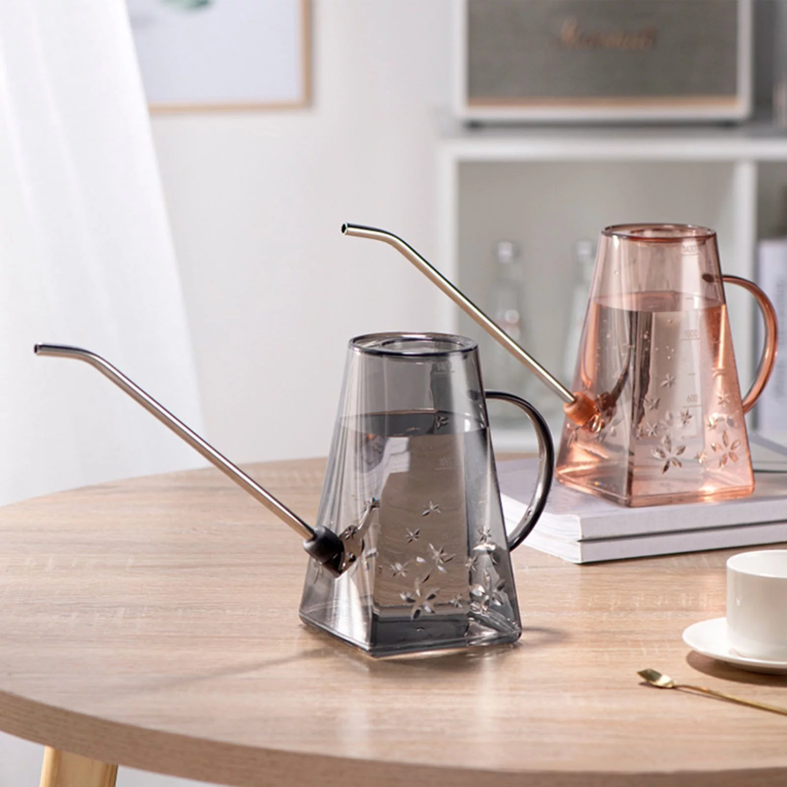 TIIFSWHS Home Gardening Transparent PP Long Mouth Watering Pot Watering Water Bottle Pattern Retro Watering Pot Stainless Watering Can Garden in A Can Watering