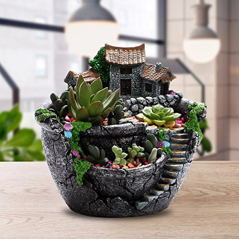BESTOYARD Plants Pot Creative Plants Pot Mini Fairy Garden and Sweet House for Decoration