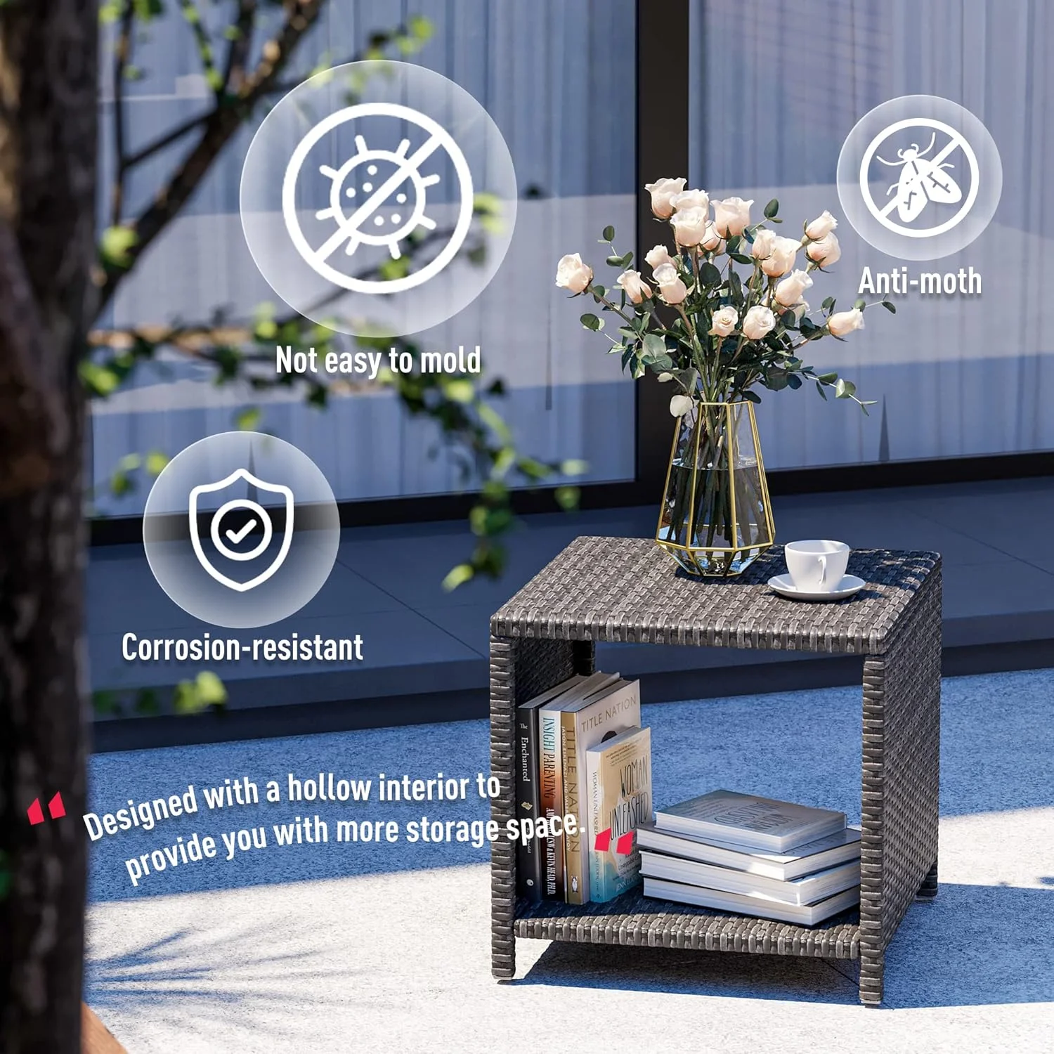 Dina 5 Pieces Wicker Patio Furniture Set Outdoor Patio Chairs with Ottomans Conversation Furniture with coffetable for Poorside Garden Balcony(Beige)