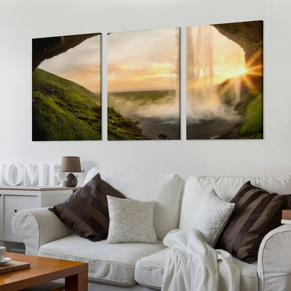 Jiayy Waterfall Wall Art Decor Canvas Print Picture Artwork for Bedroom Kitchen Office Home Wall Decor Framed Ready to Hang for Bedroom Living Room Home Decor 12x16x3pcs
