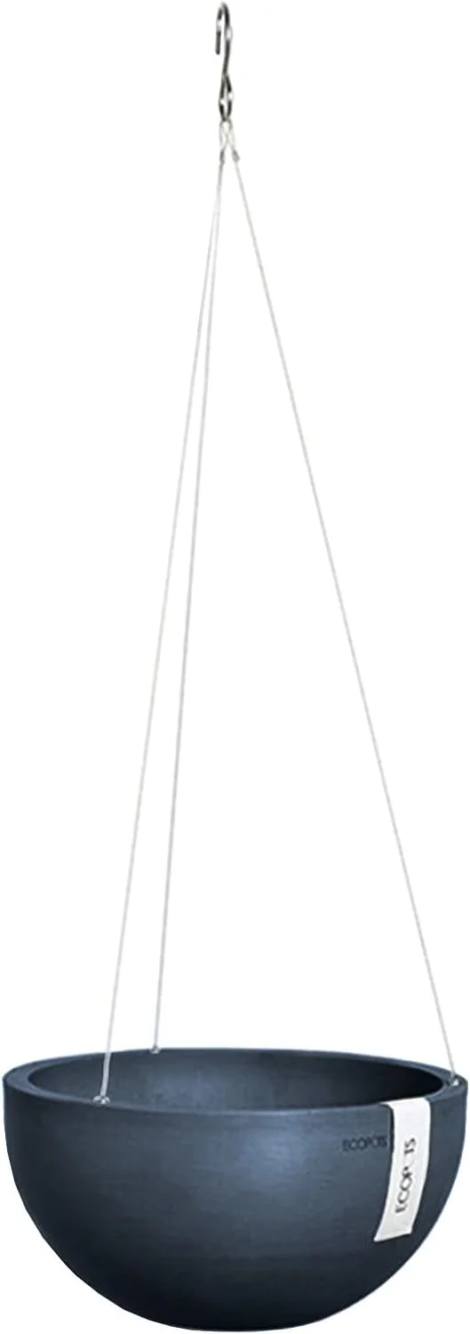 Plastic Modern Indoor/Outdoor Round Hanging Brussels Flower Planter, Dark Blue, 10.5