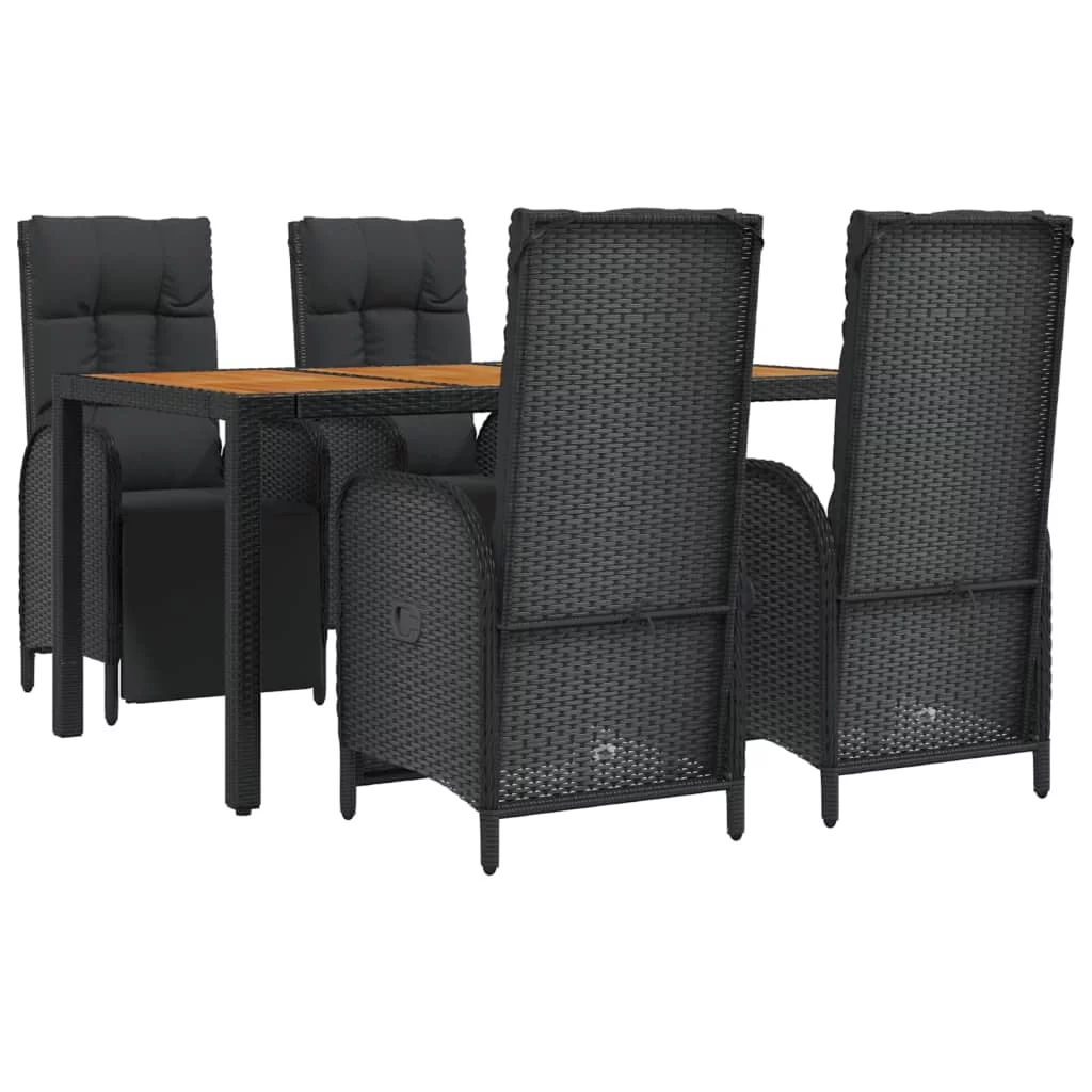 Anself 5 Piece Patio Dining Set with Cushions Black Poly Rattan