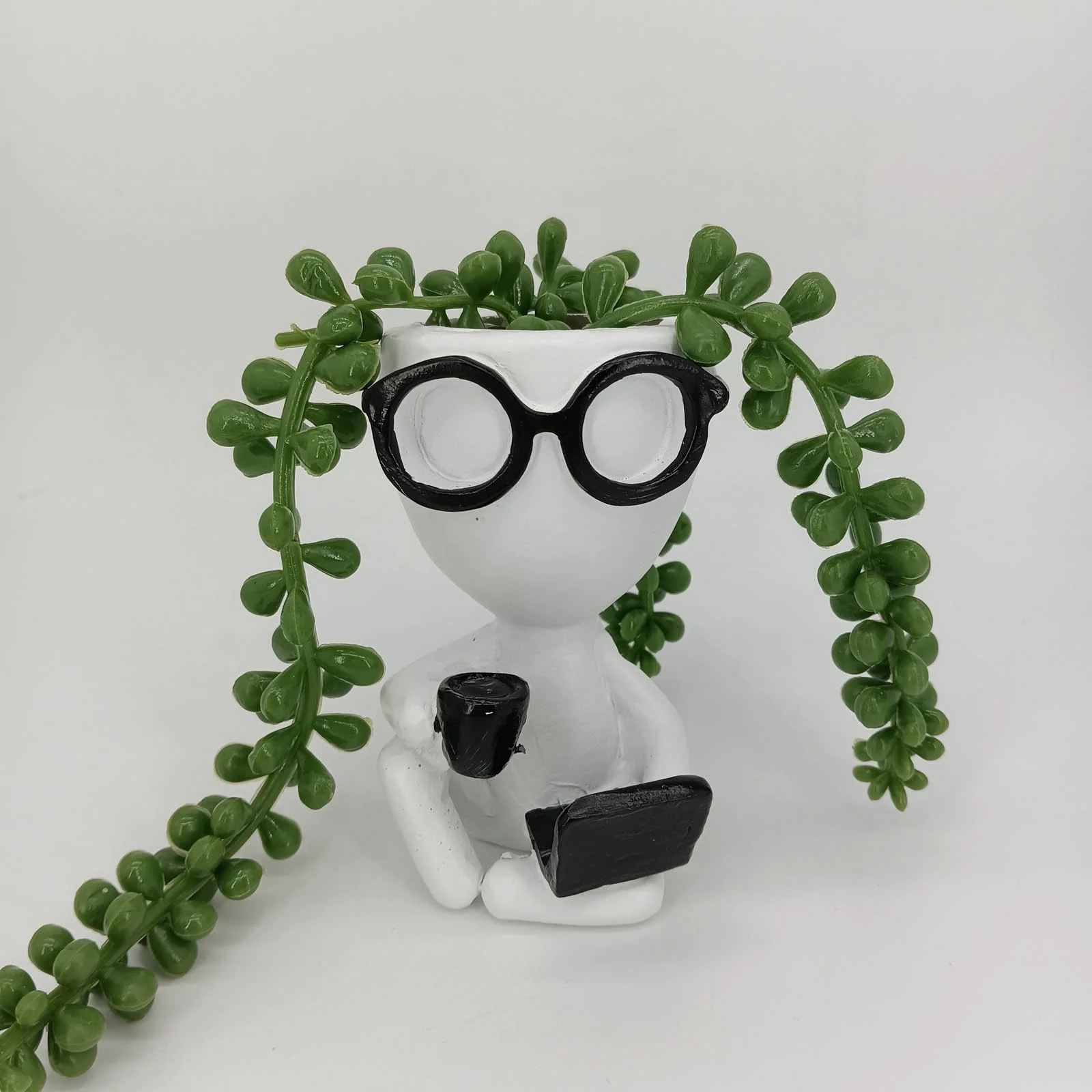 Mini Cute Succulent Pot Coffee Time Planter Desk Resin Craft Decoration 4 Kinds Of Posture Beautiful Decoration