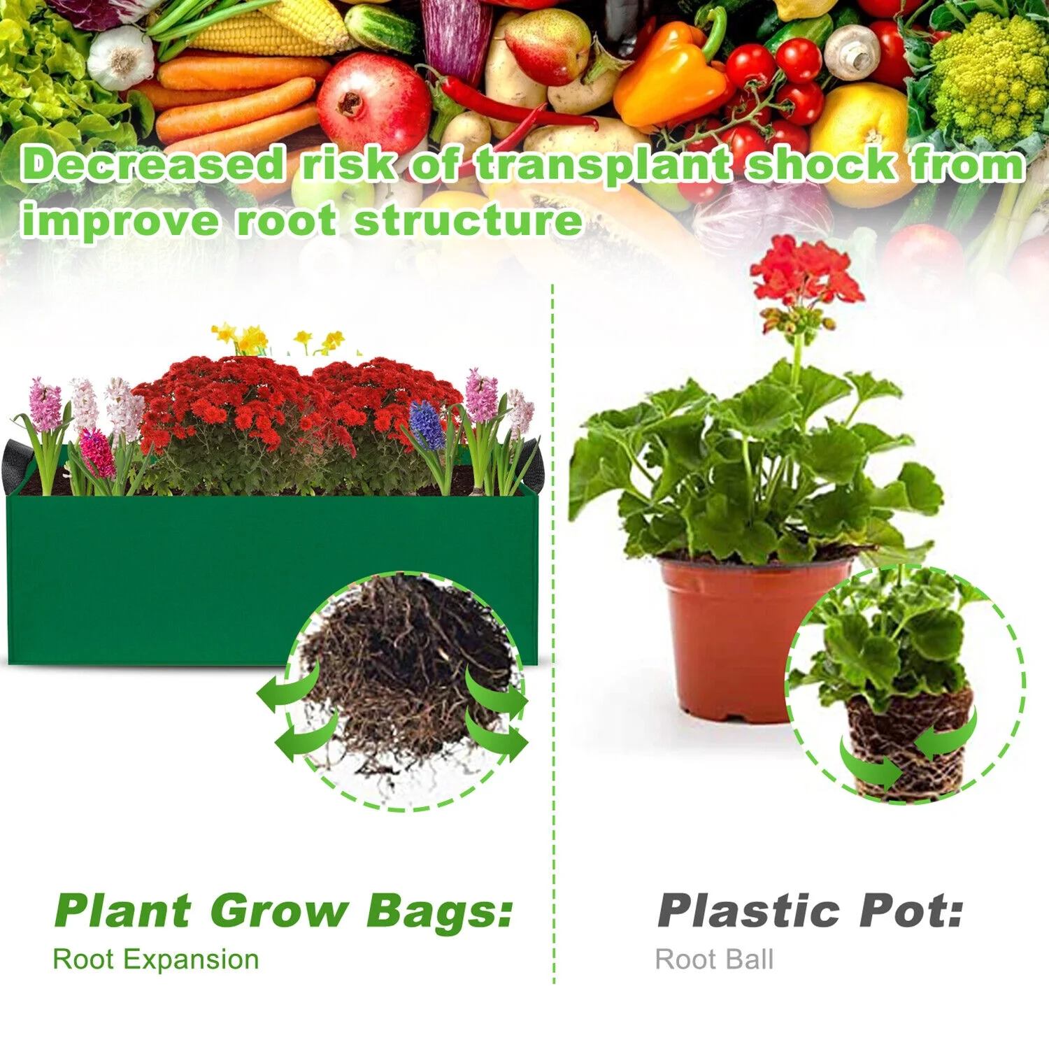 4/6/8Grid Plant Grow Bags PE Veg Pot Nursery Soil Bag Thickened Recycle Bag
