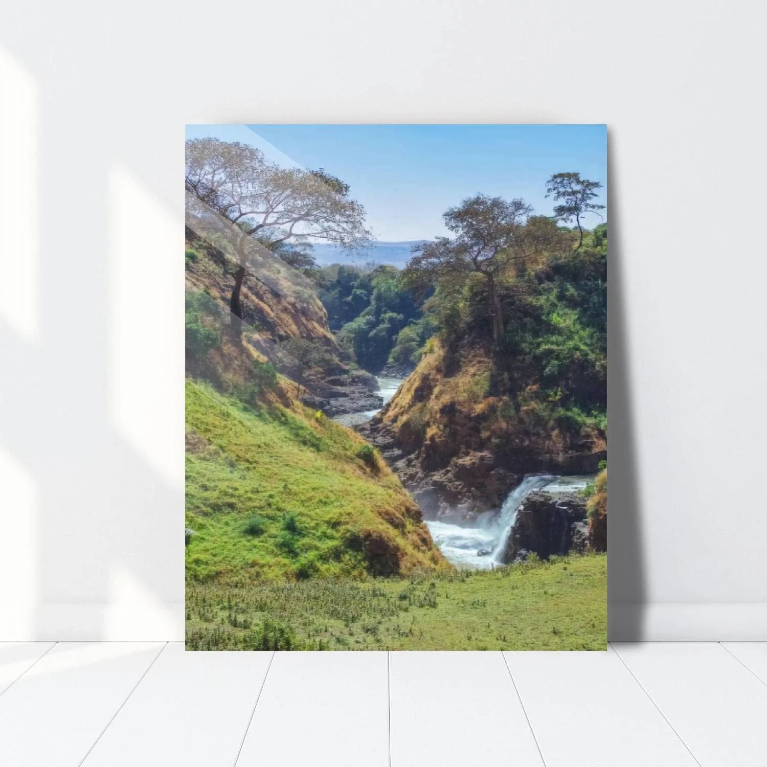 HelloGlass Tempered Glass Wall Art Decor Scenic view of canyon and Blue Nile Falls Waterfall on the Blue Nile Prints On Glass Paingting Modern Artworks For Living Room Bedroom Office 12x8inch