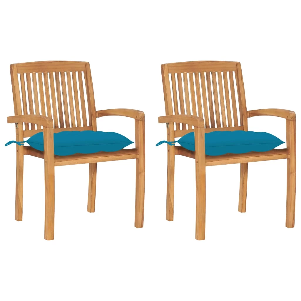 Anself Patio Chairs 2 pcs with Blue Cushions Solid Teak Wood