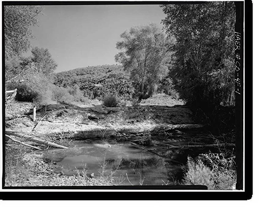 Historic Framed Print, Montezuma Valley Irrigation Company System, Earthen Diversion Dam, Dolores vicinity, Montezuma County, CO, 17-7/8