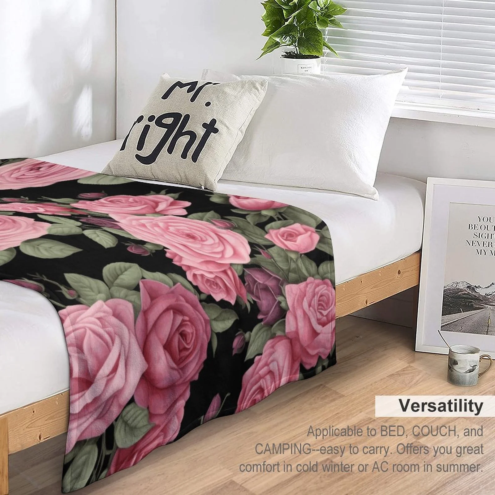 iju7gthy Carpet Foam 4th of July Party Black Flowers Blanket Super Soft Flannel All Lightweight Living Room/Bedroom Warming Blanket 70X100Cm/100X150Cm