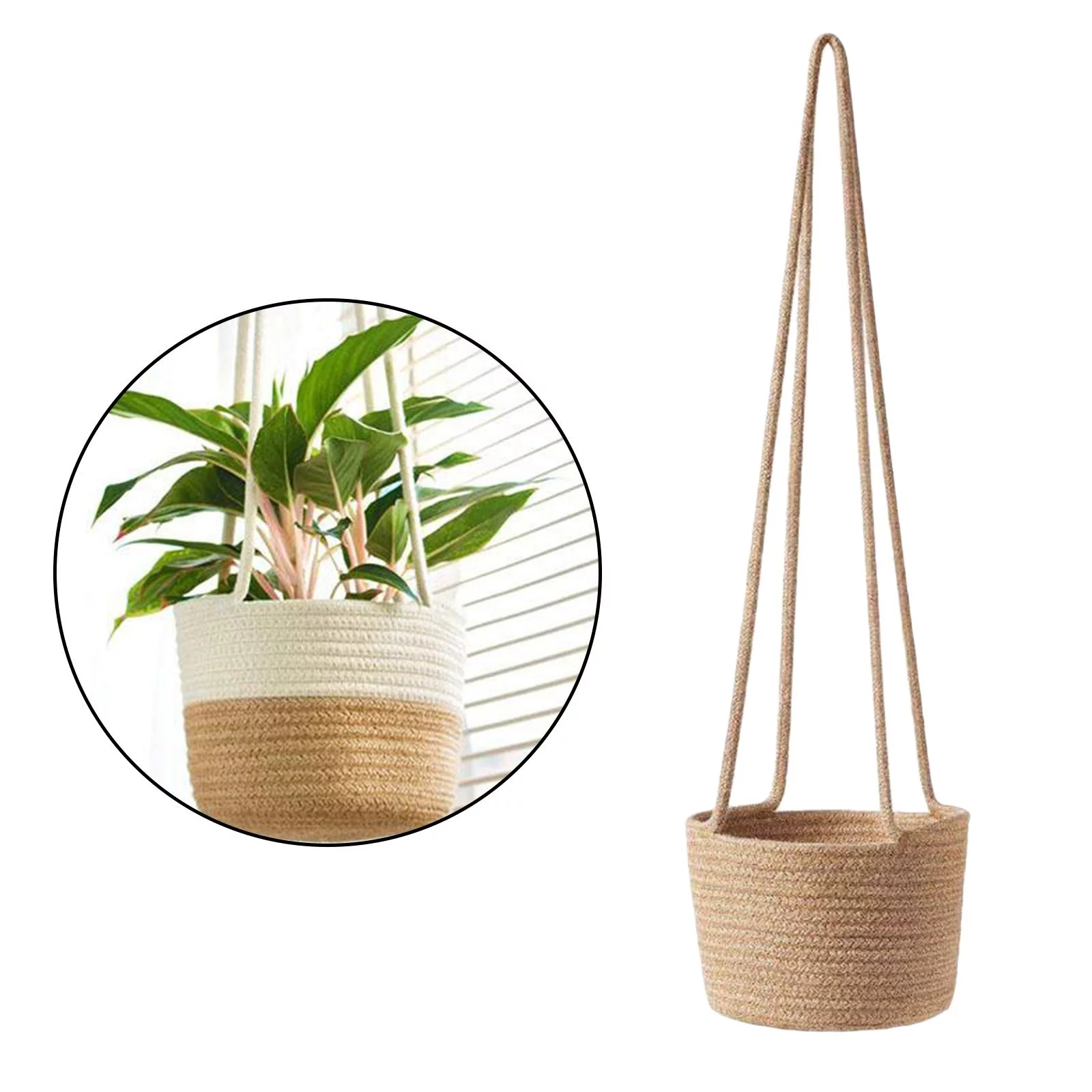 Vintage indoor and outdoor Hanging Storage Plant Holder Rope Basket Flower Pot - style 2