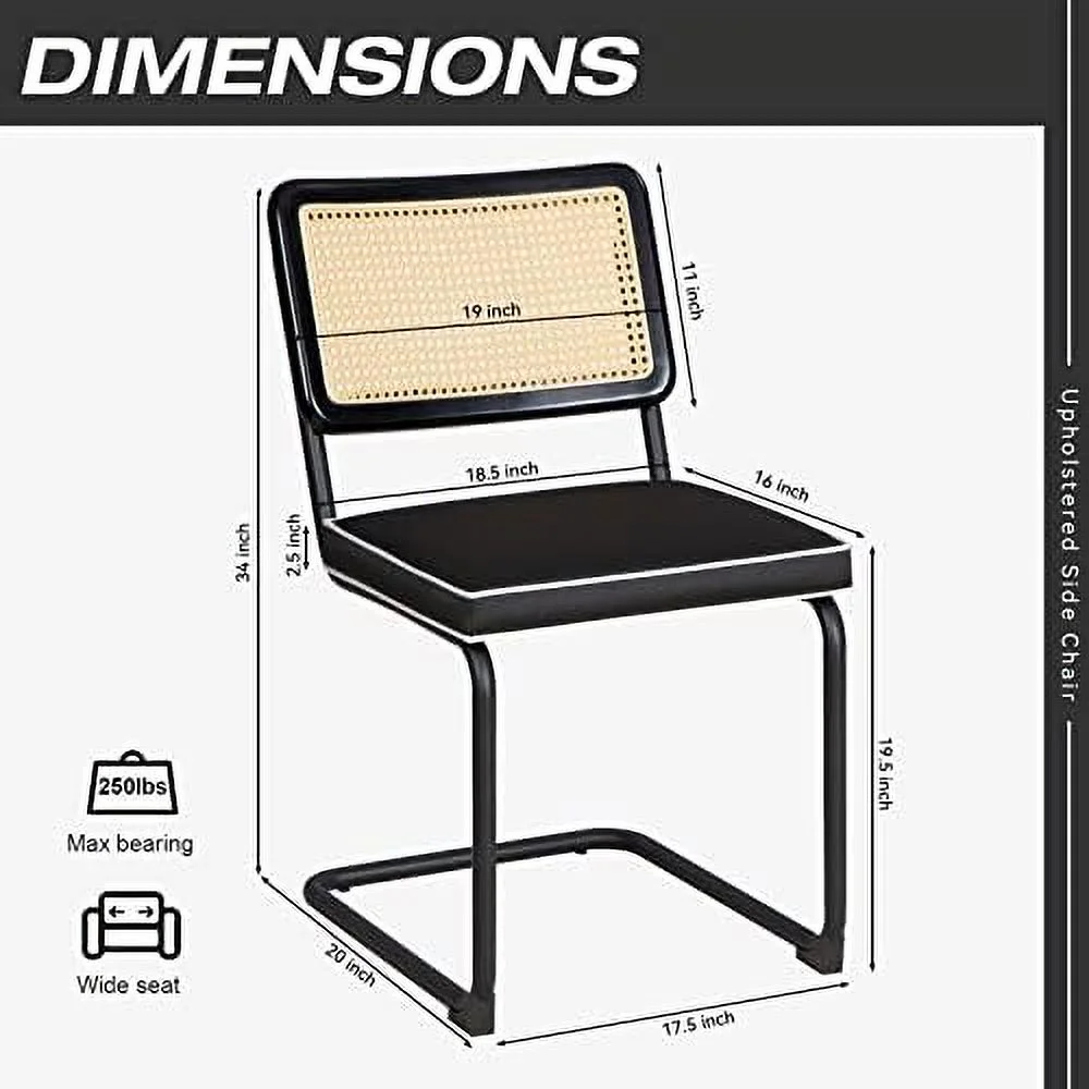QYFZBIM Dining Chair   Mid-Century Modern Rattan Dining Chairs with Metal Chrome Legs  Natural Cane Backrest Upholstered for Home Kitchen，Dining Room and Patio  Dining  Chairs  Pink