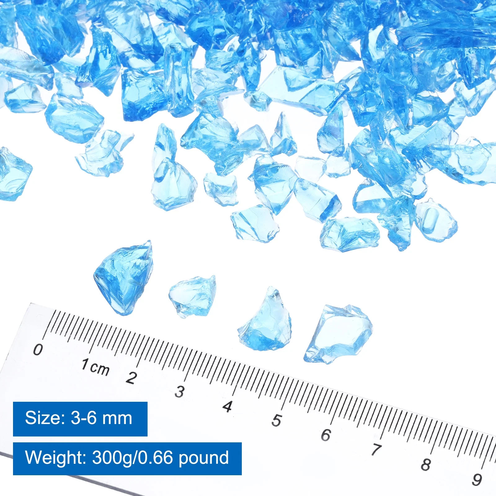 0.66 Pound Fire Glass Stone, 3-6mm Reflective Fire Pit Glass Rock for Fireplace, Light Blue