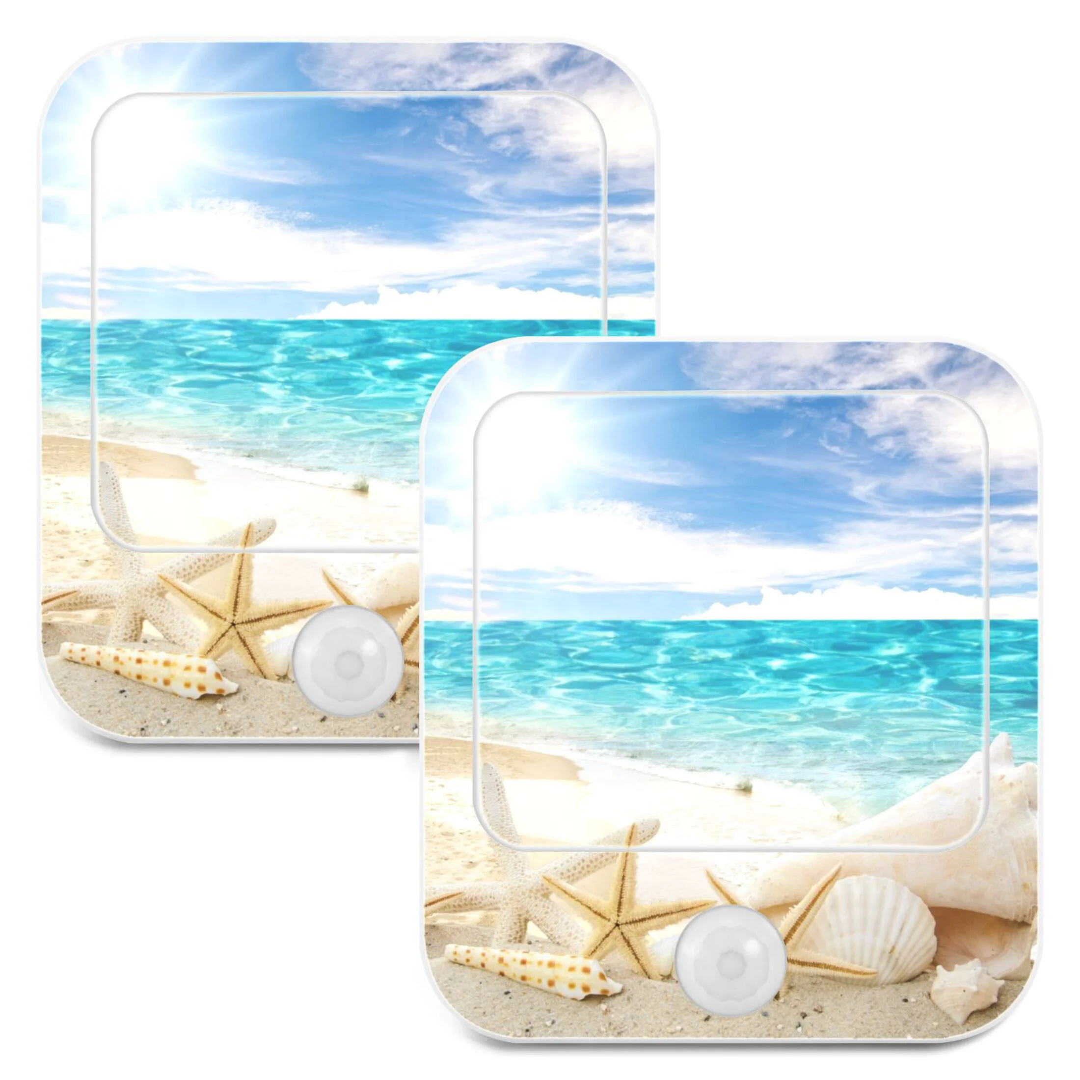 Blue Ocean Seashell Summer Beach LED Motion Sensor Night Light Plug into Wall 2 Pack Auto Dusk to Dawn Adjustable