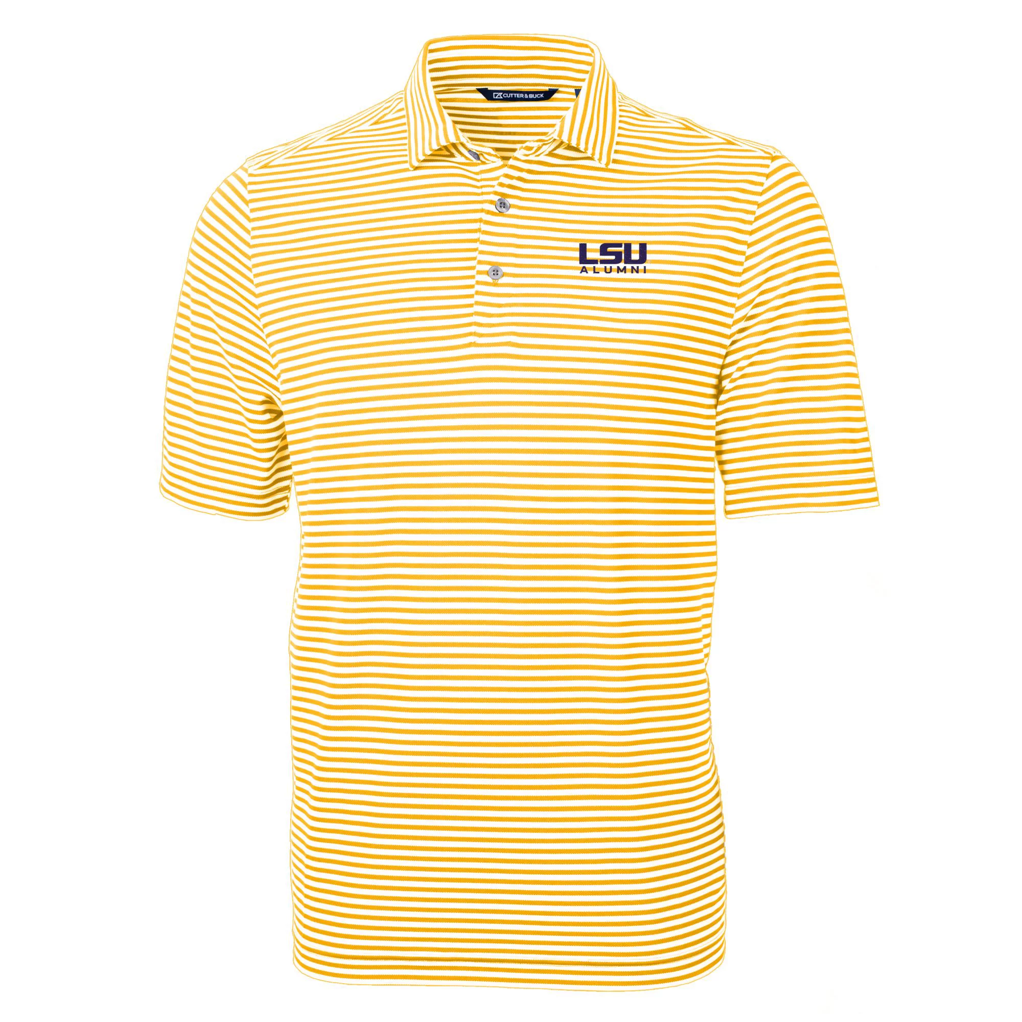 Men's Cutter & Buck  Gold LSU Tigers Alumni Logo Virtue Eco Pique Stripe Recycled Polo