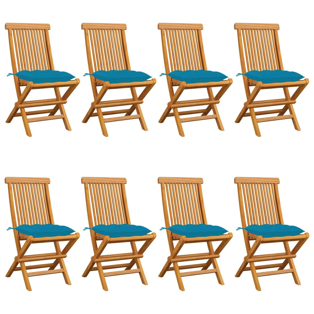 Irfora Patio Chairs with Blue Cushions 8 pcs Solid Teak Wood