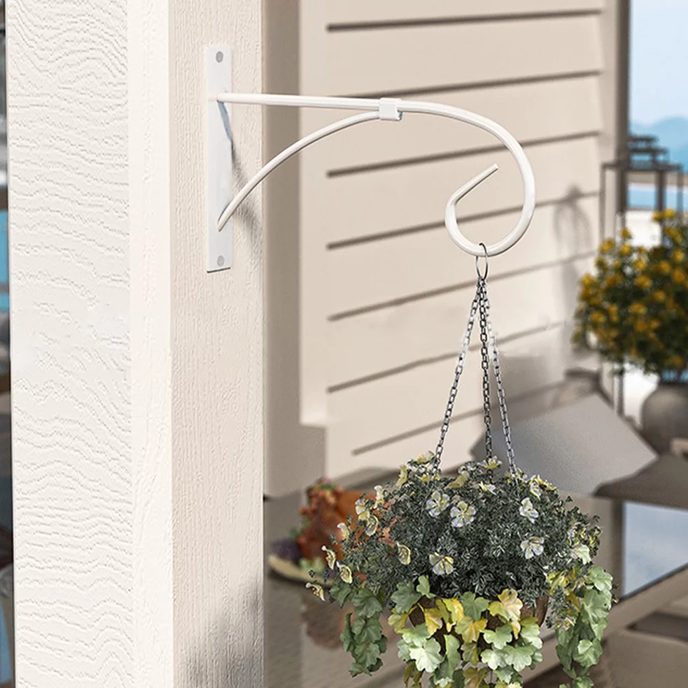 Pluokvzr 2X Heavy Duty Garden Metal Hanging Basket Brackets Plant Hanger Plant Hook Wall Decor White