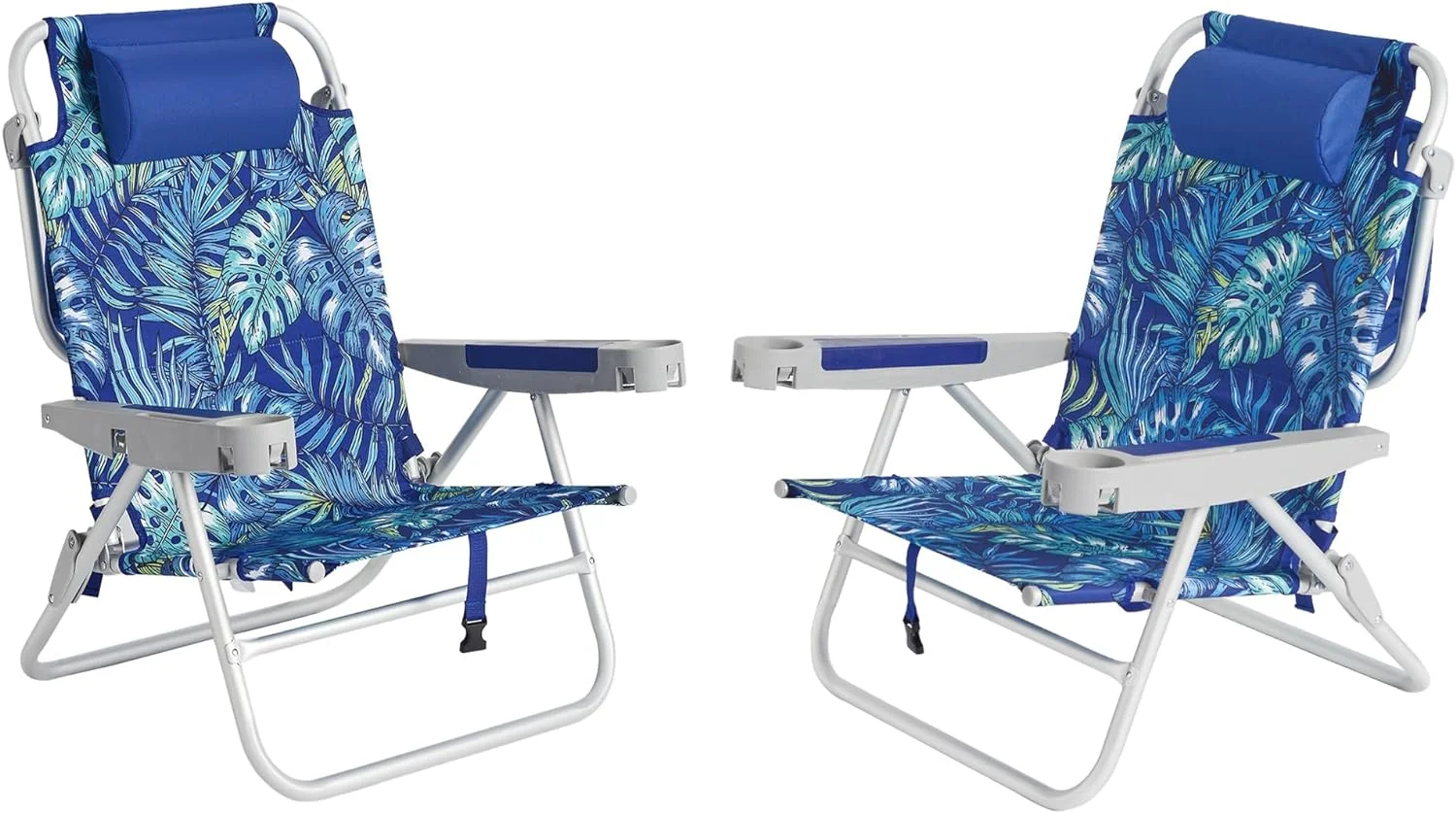 SUNNYFEEL Extra Wide Low Beach Chair 2 Pack 5 Position Lay, XL Oversized Portable Folding Camping Chairs with Cup Holder for Outdoor/Sand, Foldable Backpack Beach Chair for Adults Heavy Duty 500 LBS