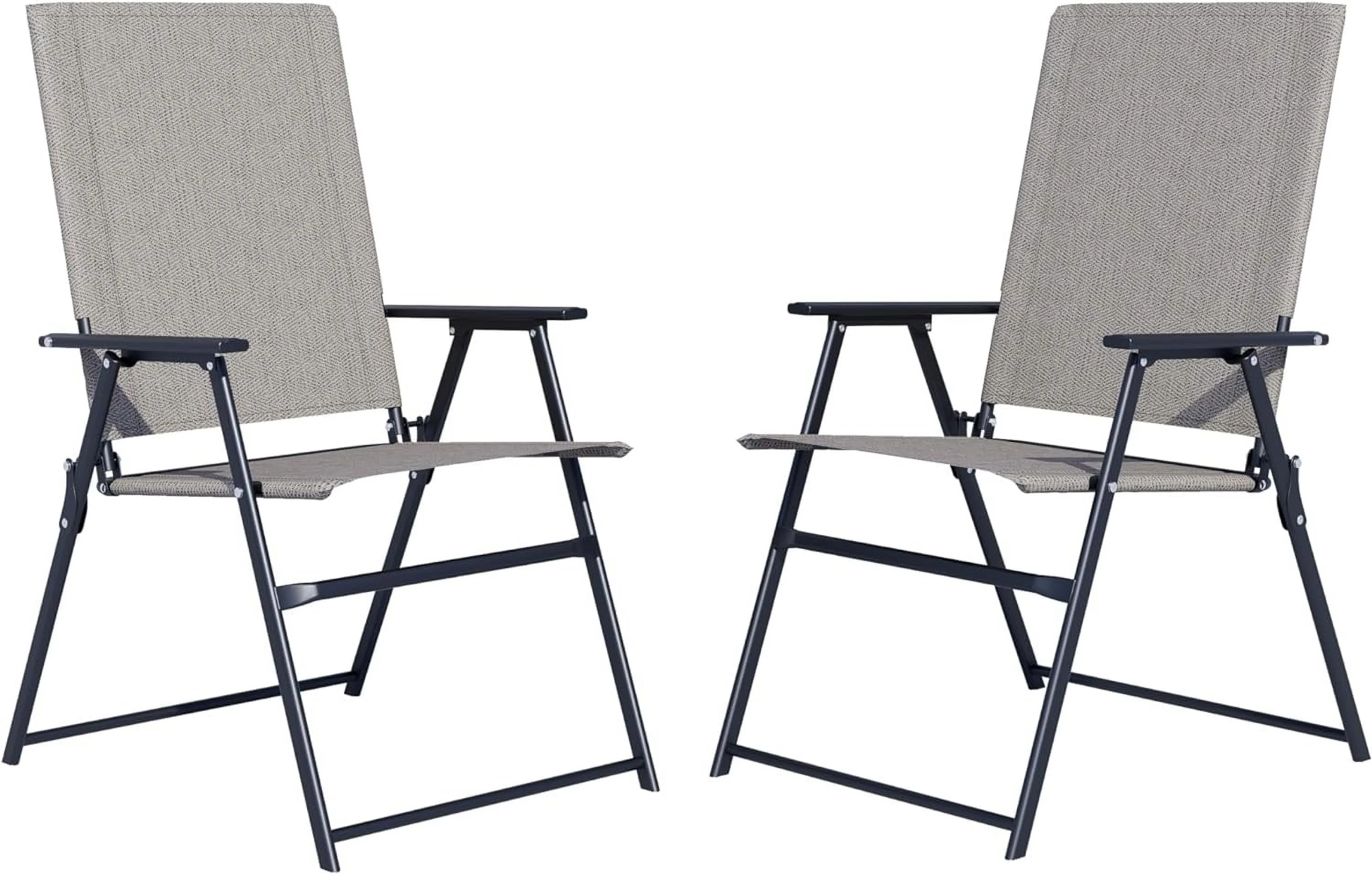 2 Pieces Patio Folding Chairs, Outdoor Portable Dining Chairs for Outdoor & Indoor, Sling Back Chairs with Armrests for Lawn, Pool, Courtyard, Balcony & Garden Set of 2 Light Grey