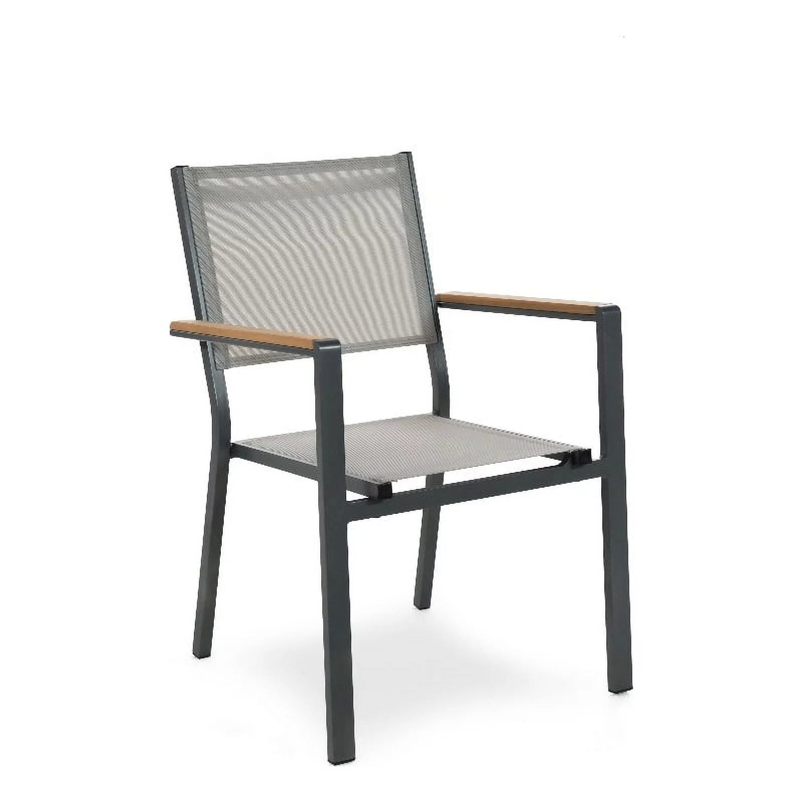 Afuera Living 2-Piece Outdoor Patio Metal Gray Frame Chairs with Teak Accent
