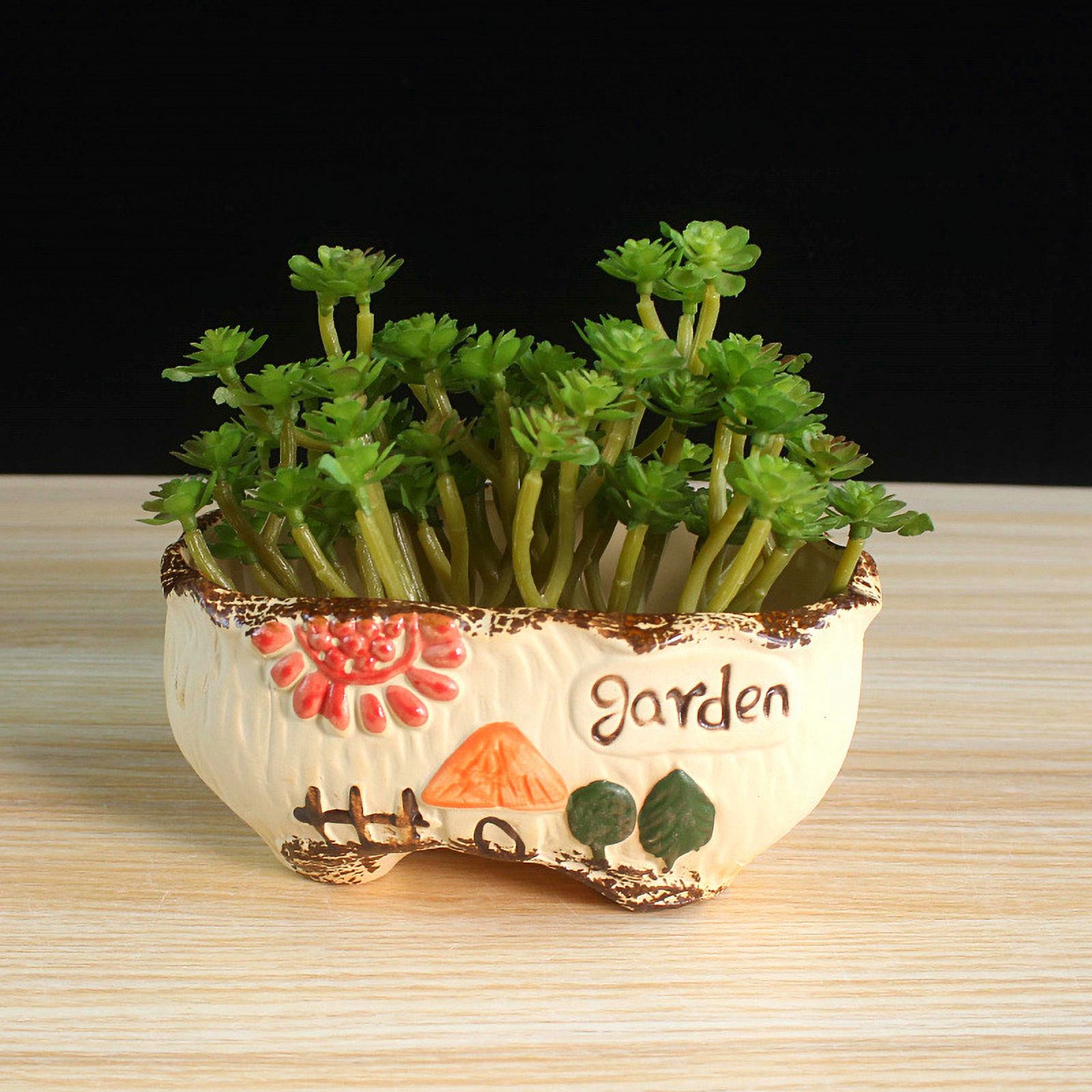 Hand-painted Coarse Ceramic Succulent Planter - Desktop Plant Pot