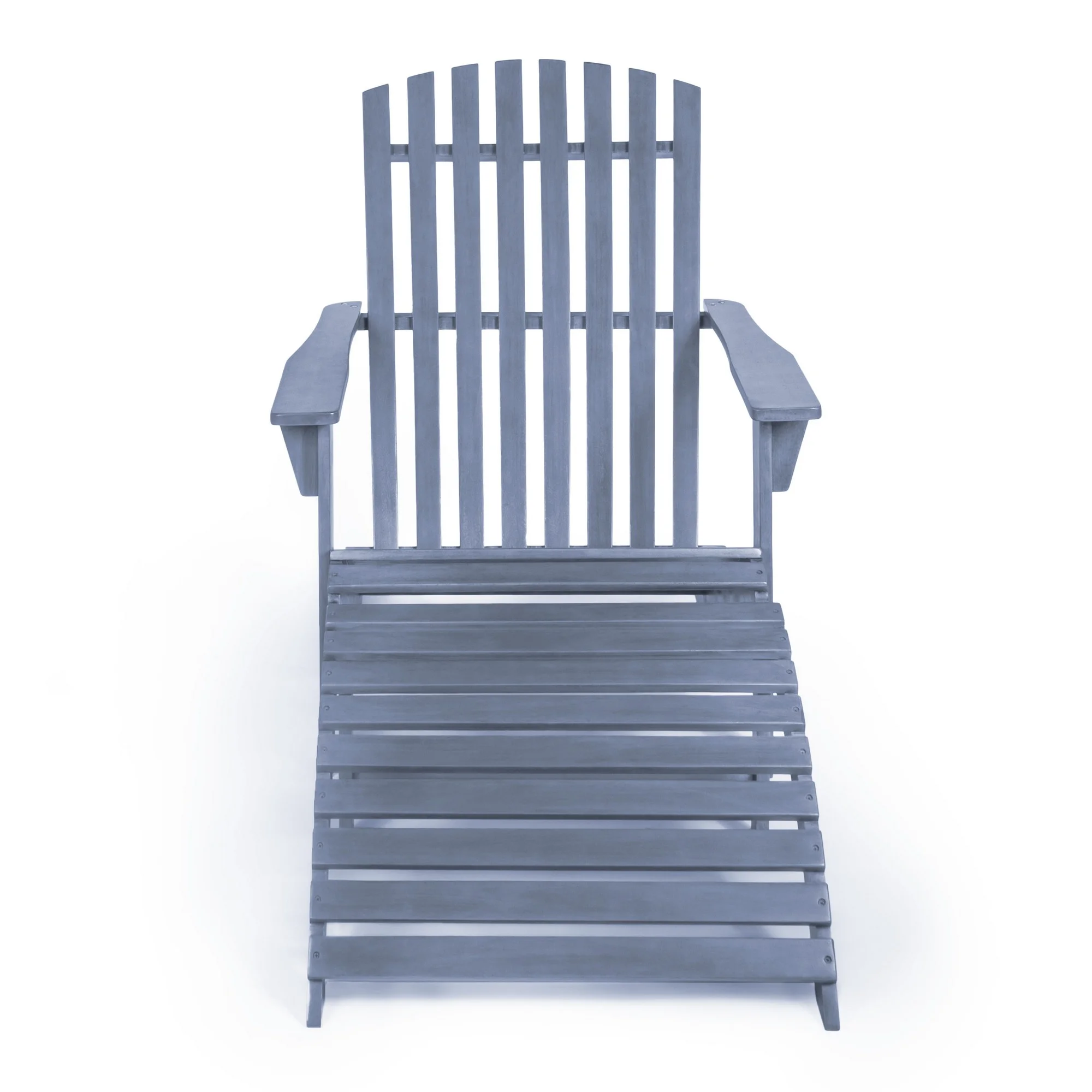 Saranac 2-Piece Traditional Rustic Acacia Wood Adirondack Chair with Detachable Ottoman, Cashmere Blue