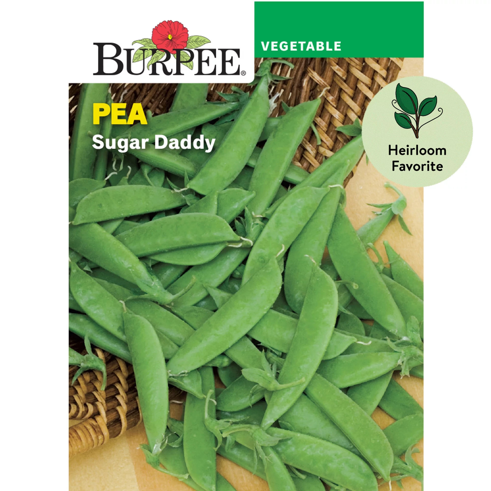 Burpee Sugar Daddy Pea Seeds - Non-GMO, Snap Pea, Heirloom Vegetable Gardening Seeds, 18.5g, 1-Pack