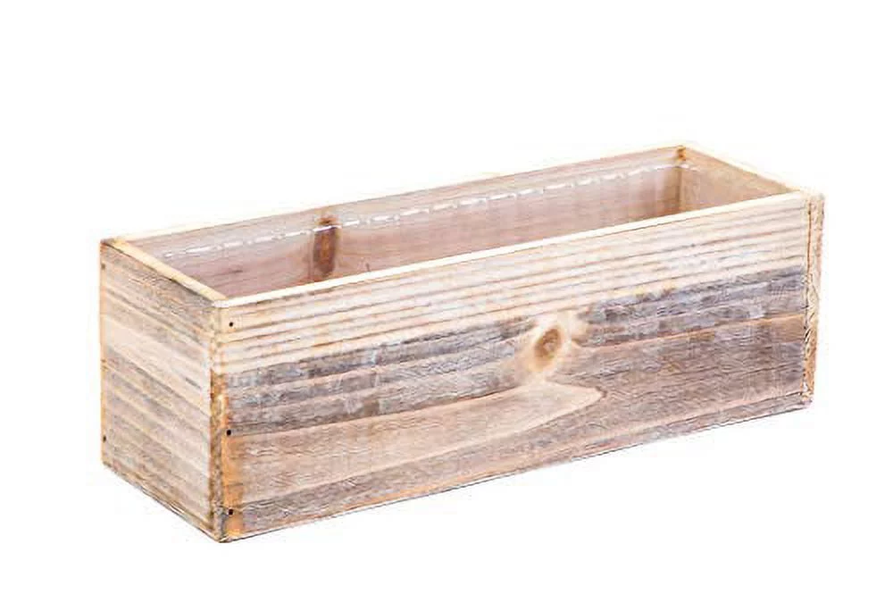 Wood Planter Box Set, Rustic Whitewash, Plastic Liner, 12x4 Inch (Set of 4)