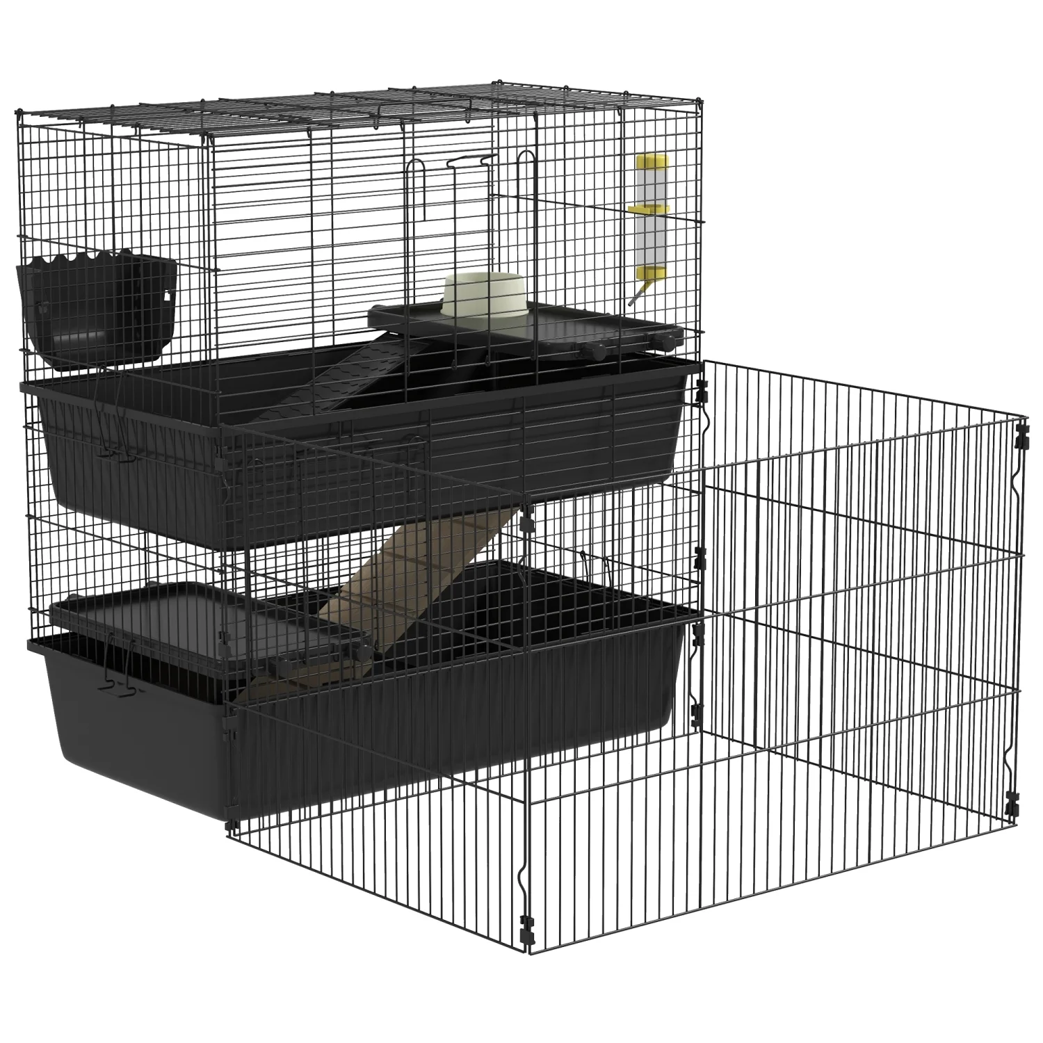 YPDCHB PawHut Small Animal Cage with Playpen  Multi-level Pet  Indoor for Guinea Pigs Hedgehogs Bunnies with Accessories  Water Bottle  Food Dish  Feeding Trough  42” x 33” x 36”
