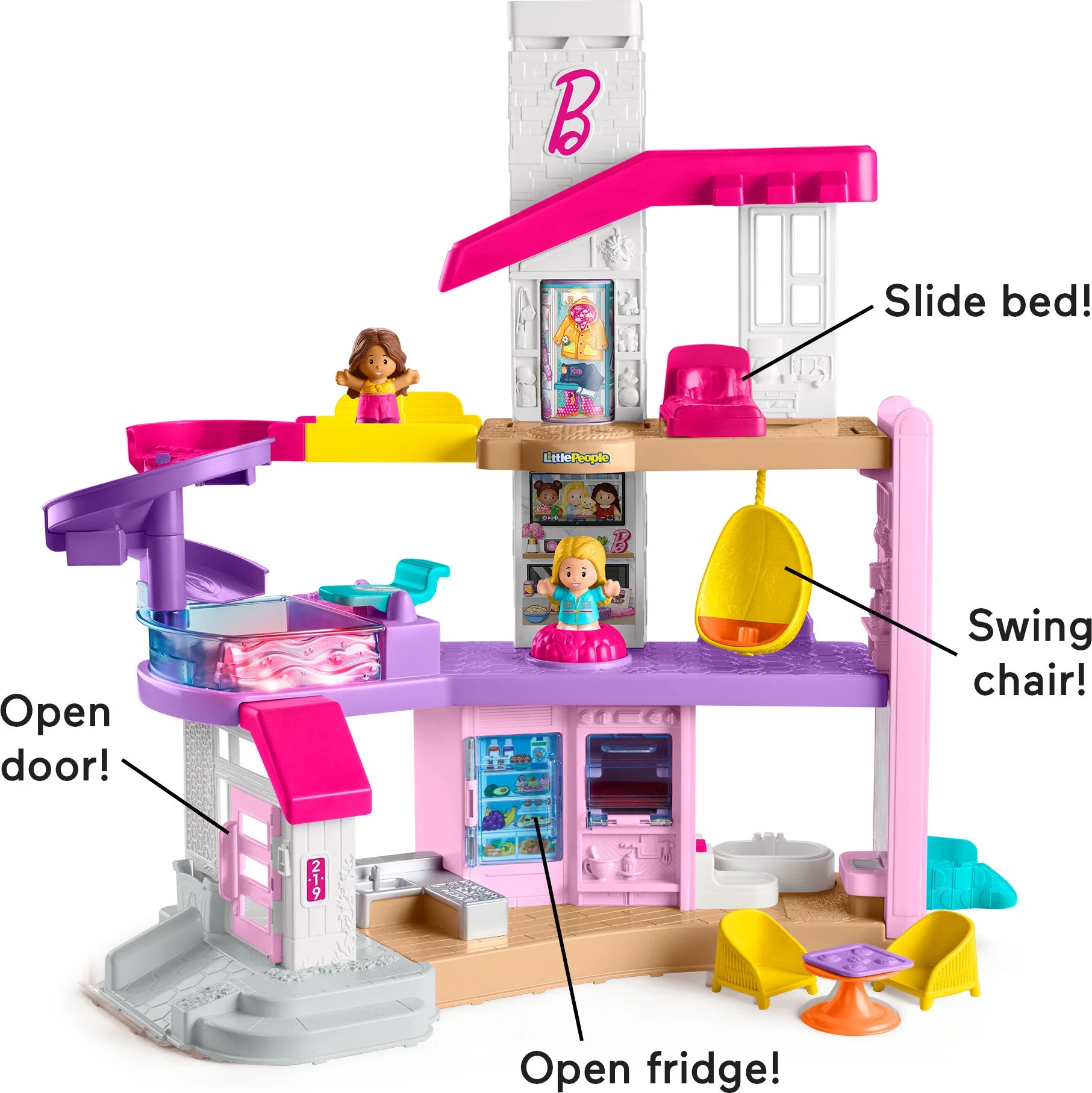 Fisher-Price Little People Barbie Little DreamHouse Toddler Playset with Music & Lights, 7 Pieces