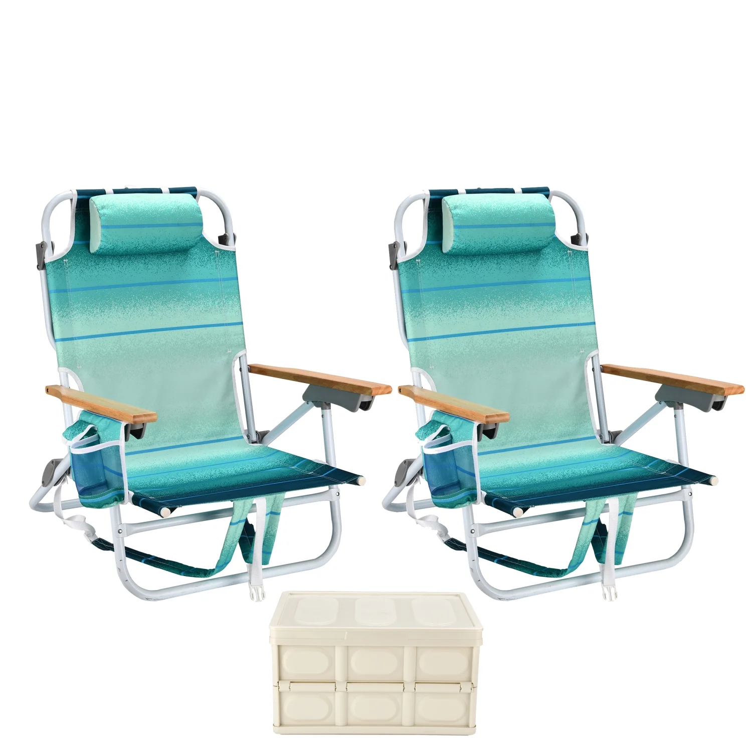 Comfortable and portable Lightweight Folding Beach Chairs for Adults with Beach Towel Backpack - Set of 2  5 Position Chair with Pouch  13 Inch High Back Pack - Ideal for Summer Days at t