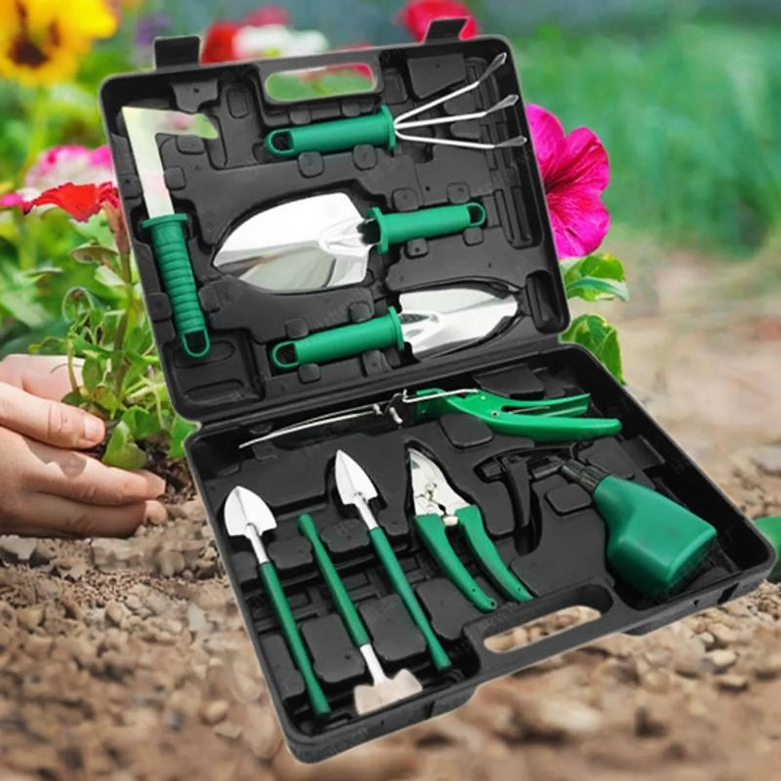 oshhnii Garden Tools Set Gift Digging Yard Weeding Agricultural Gardening Hand Tools 10Pcs 38x28x7cm