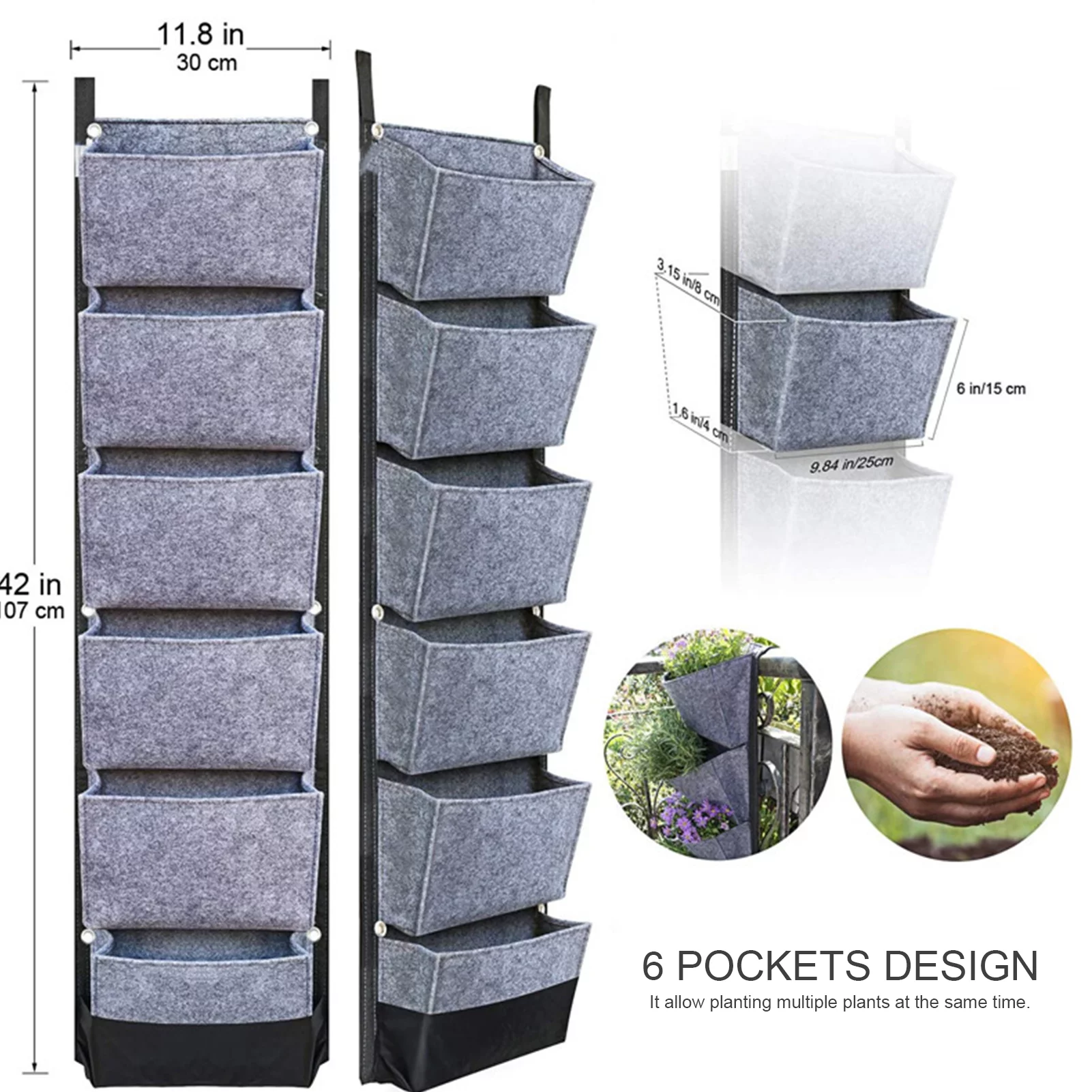 Abanopi Hanging Planting Bags with 6 Pockets Vertical Gardening Flower Pots Planter Hanging Wall Garden Planting Bags Breathable Wall Planter Growing Bags 42 x 12 Inch