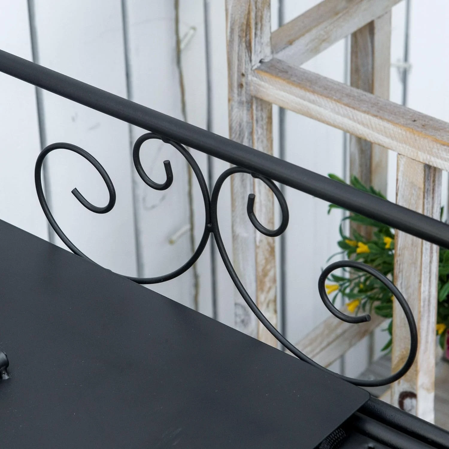 Folding Potting Bench Table, Metal Garden Workstation, Work Bench with Large Build-in Bag with Cover, 5 Hanging Hooks & Storage Shelf, Flourishes