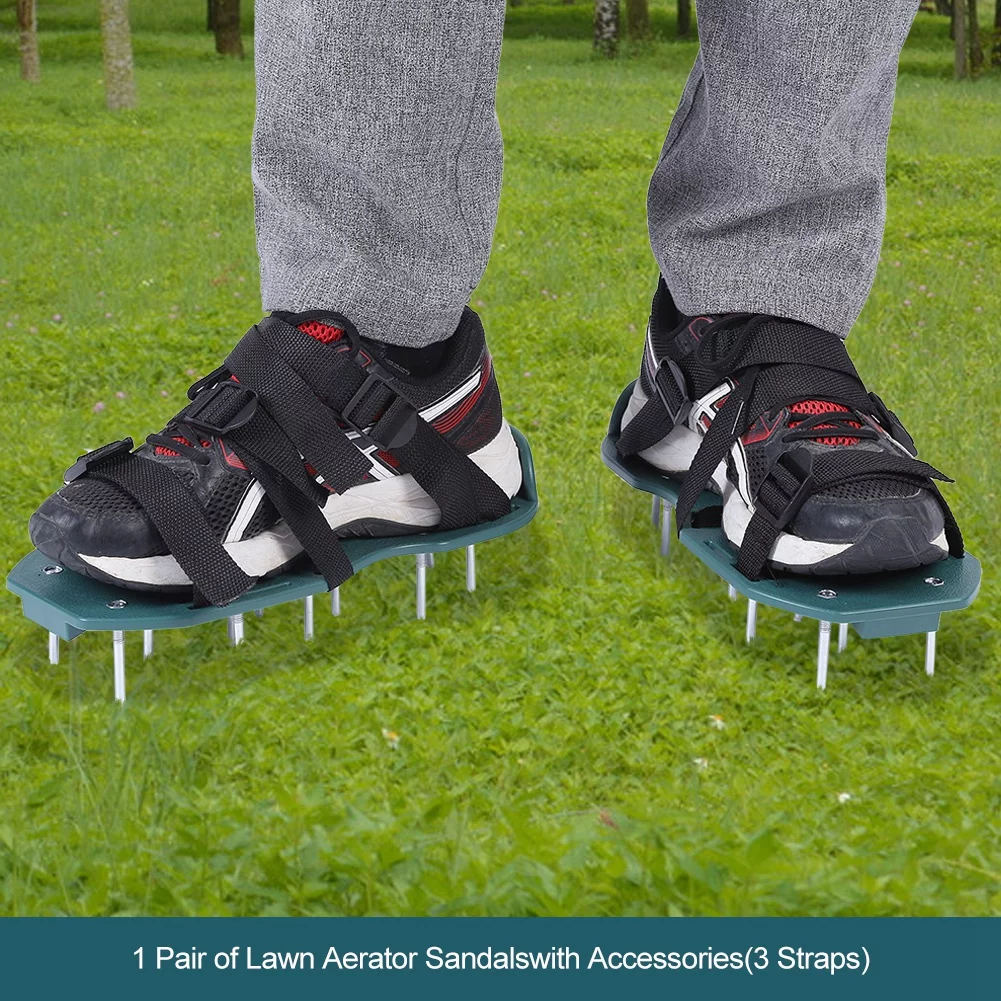 BOROCO 1 Pair of Lawn Aerator Sandals Soil Loosening Aerator Spiked Shoes Gardening Tool (3绑带)