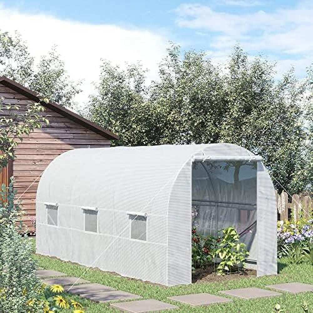 15' X 7' X 7' Walk-In Tunnel Greenhouse Garden Plant Growing House With Door And Ventilation Window, White