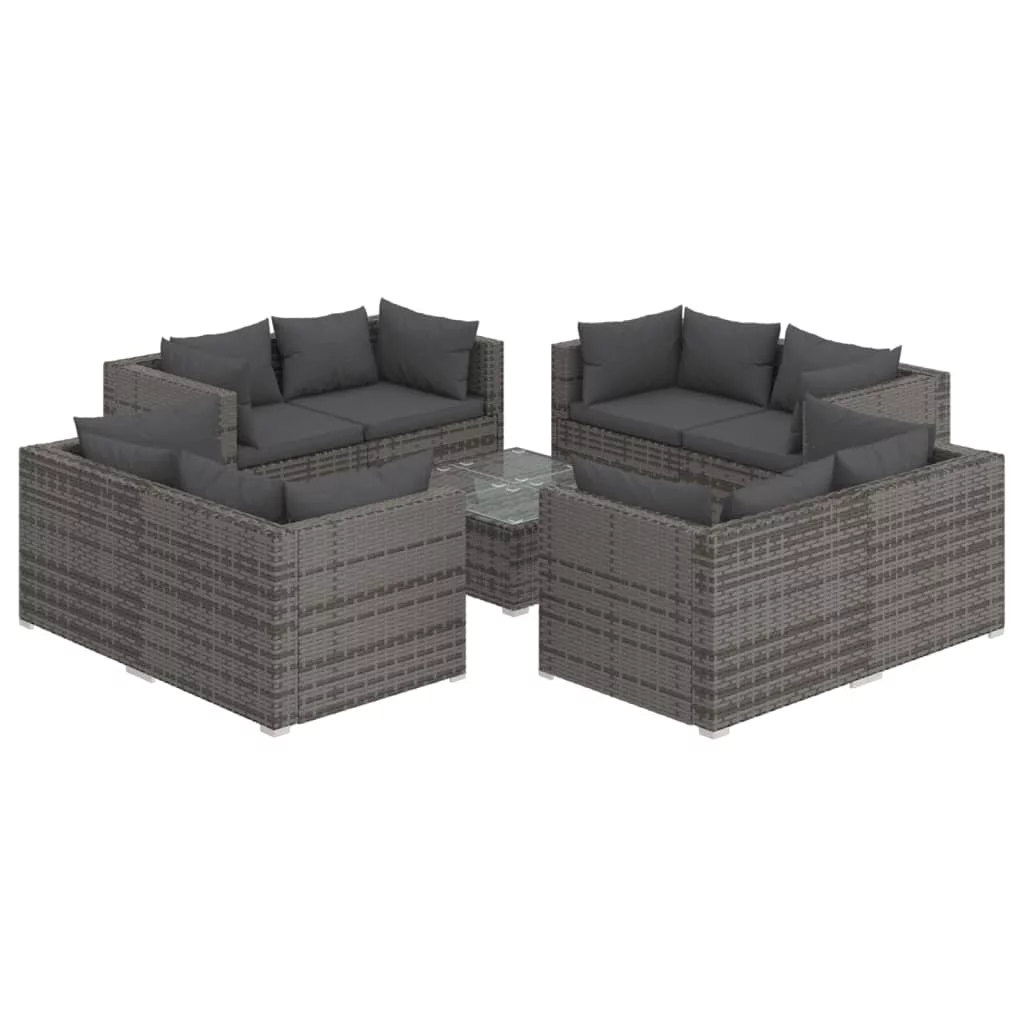 Dcenta 9 Piece Patio Set with Cushions Poly Rattan Gray